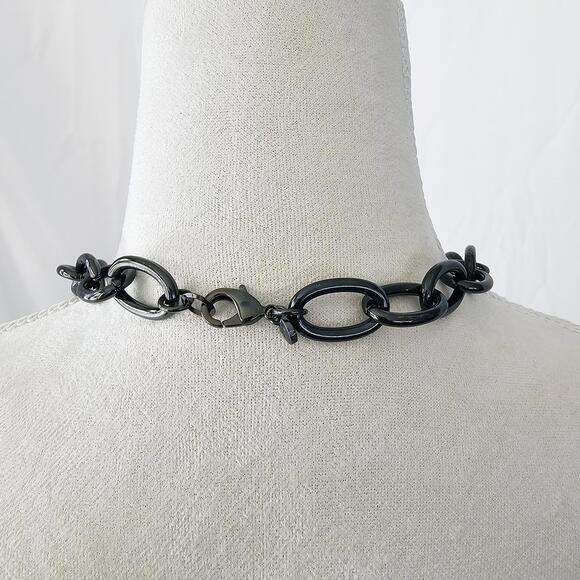 Loft Jumbo Gunmetal Tone Chain Link Necklace with Rhinestone Accents - Picture 5 of 6